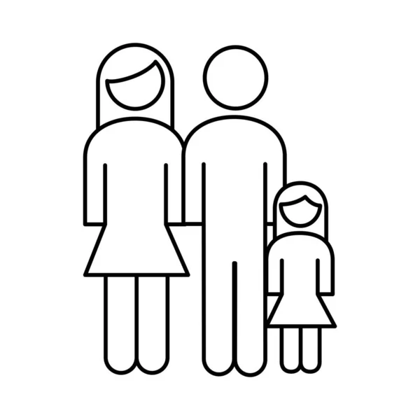 家庭父母夫妇与女儿身材线条风格 — 图库矢量图片