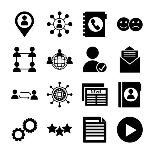 Dezesseis ícones de conjunto de marketing de mídia social — Vetor de Stock