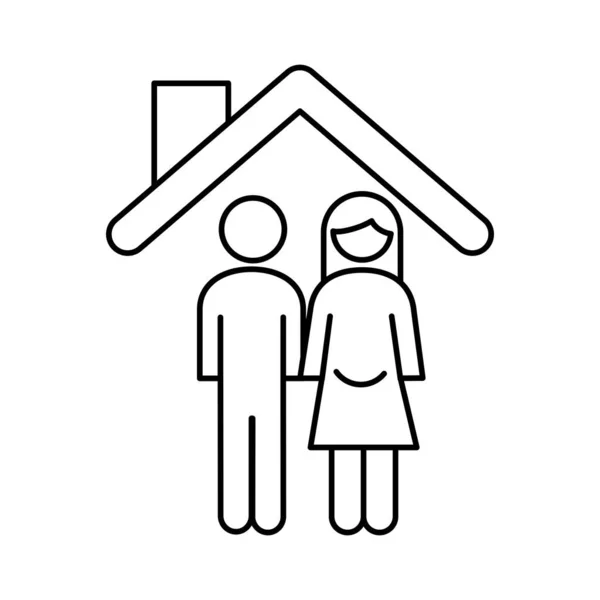 Familj föräldrar par graviditet i huset siffror linje stil ikon — Stock vektor