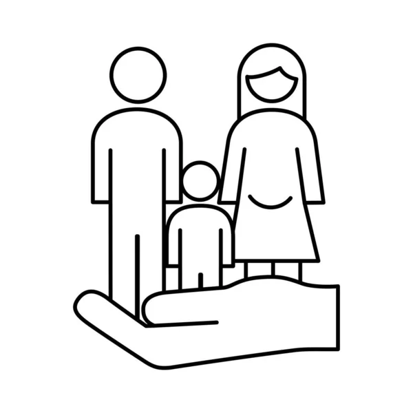 Hand lifting family parents couple with son figures line style icon — Stock Vector
