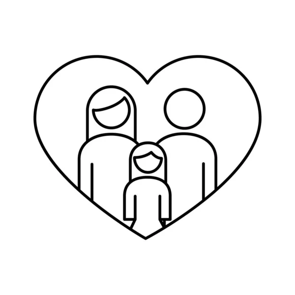 Familia padres pareja con hija en corazón figuras línea estilo icono — Vector de stock