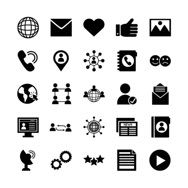 Двадцать пять иконок коллекции маркетинговых наборов социальных сетей — стоковый вектор