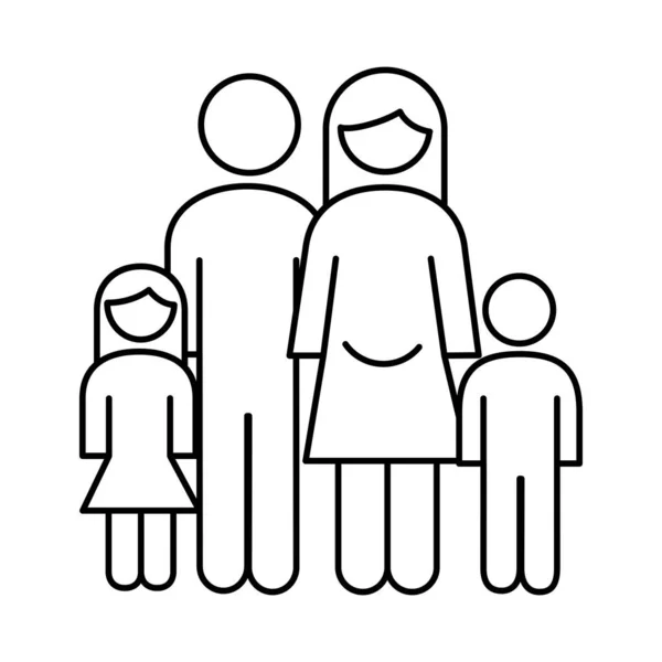 Famille parents couple avec fille et fils figures ligne style icône — Image vectorielle