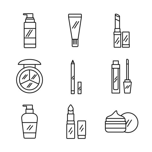 Paquet de neuf maquillage ensemble de cosmétiques icônes — Image vectorielle