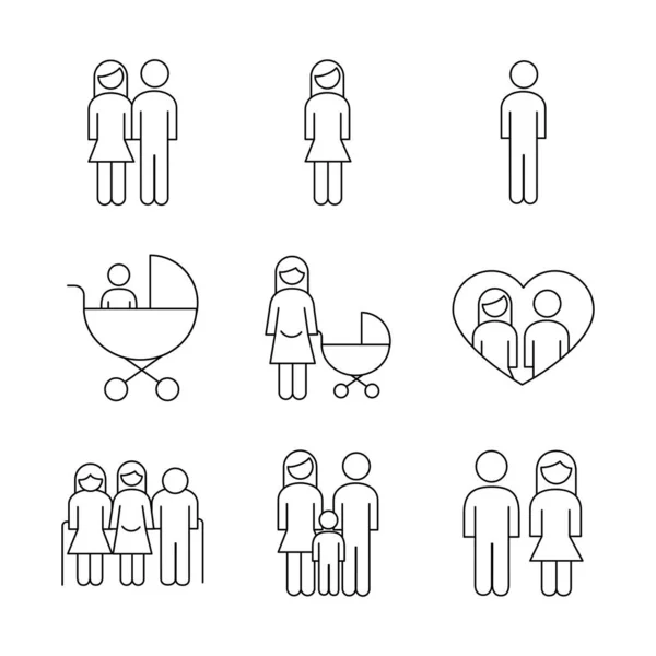 Bundle of nine family parents set icons — Stock Vector