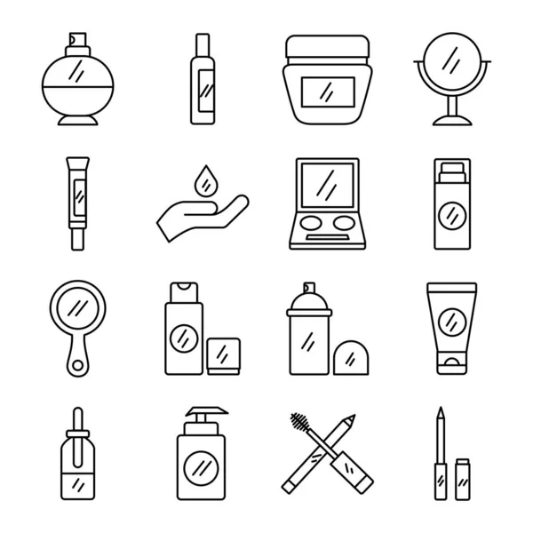 Bundle of sixteen make up cosmetics set collection icons — Stock Vector