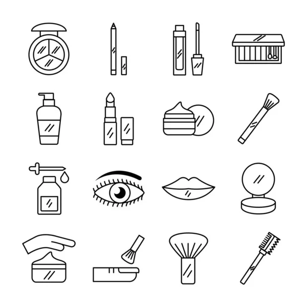 Bundle of sixteen make up cosmetics set icons — Stock Vector
