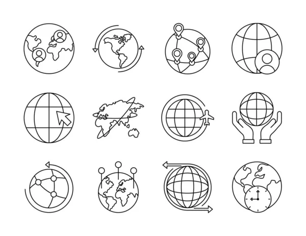 Bündel von zwölf Weltplaneten gesetzt Symbole — Stockvektor