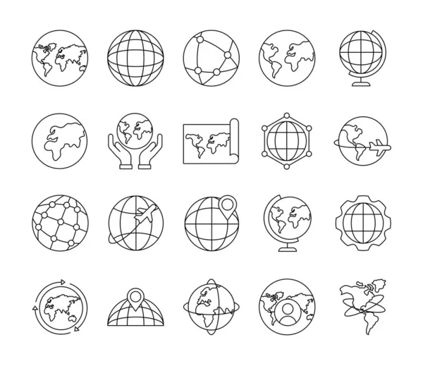 Bundle of twenty world planet set icons — Stock Vector