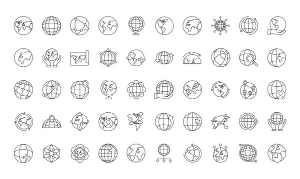 Svazek padesáti ikon světových planet — Stockový vektor