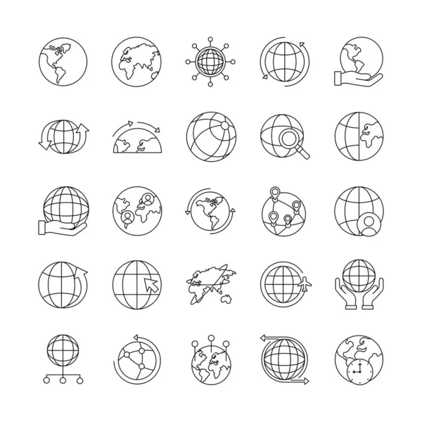 Bunt av tjugofem världen planet set ikoner — Stock vektor