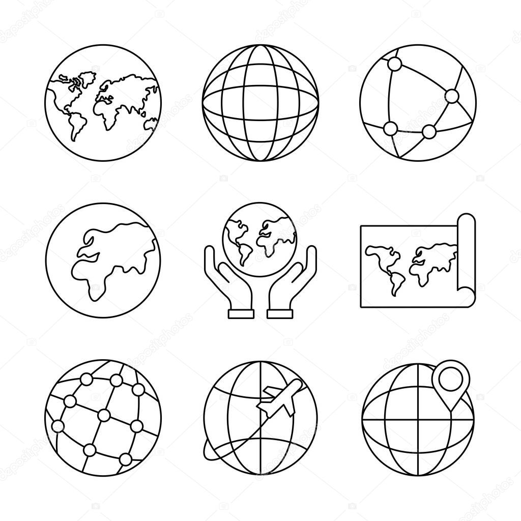 bundle of nine world planet set icons