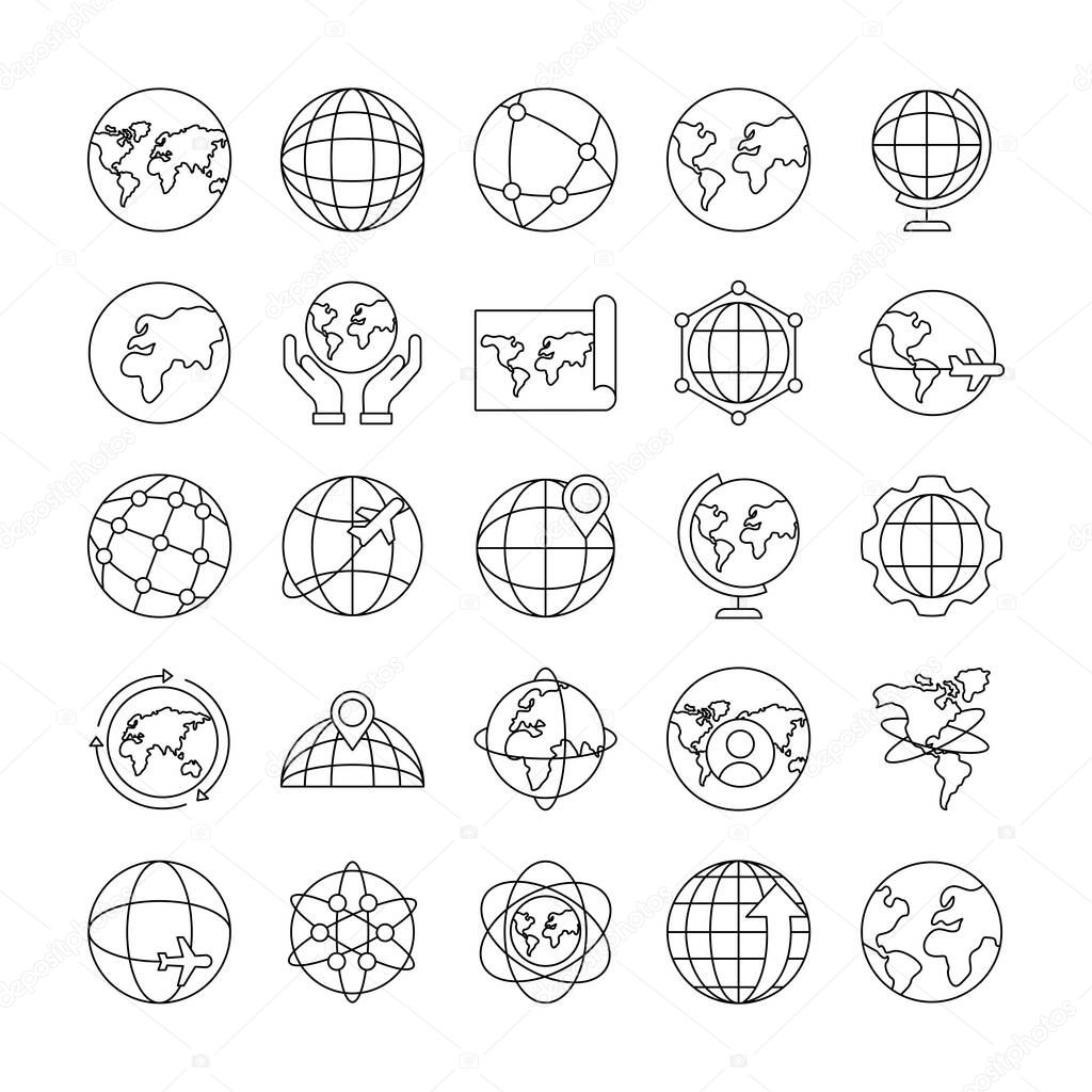bundle of twenty five world planet set collection icons