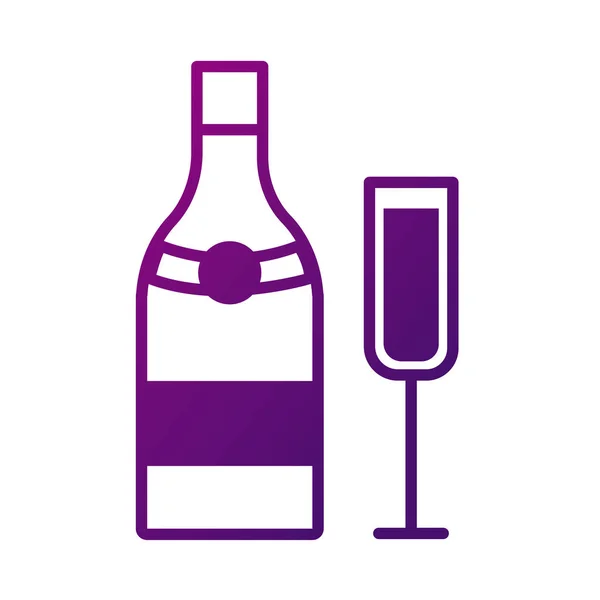 Coupe de champagne et bouteille boisson gradient icône de style — Image vectorielle