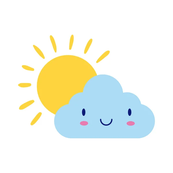 Cloud with sun kawaii comic character flat style — Stock Vector