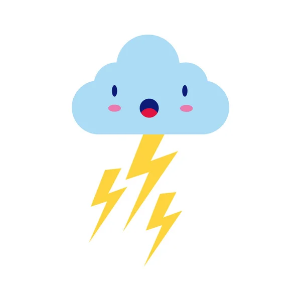 Cloud sky with electric storm thunders kawaii comic character flat style — Stock Vector