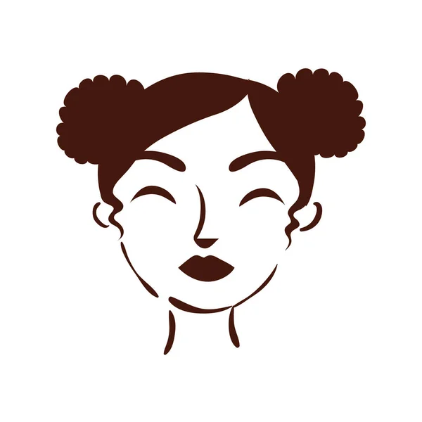 Jeune femme afro avec des petits pains de cheveux style silhouette — Image vectorielle