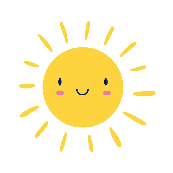 Heureux soleil kawaii caractère comique style plat — Image vectorielle