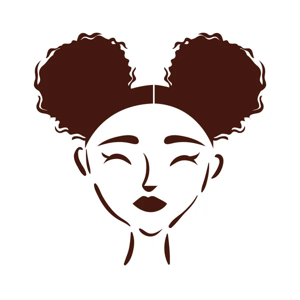 Young afro woman with hair buns silhouette style — Stock Vector