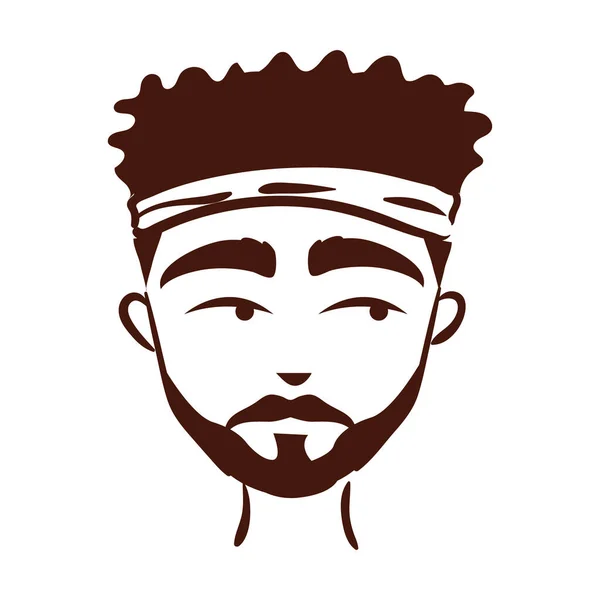 Jovem afro homem etnia com barba silhueta estilo ícone —  Vetores de Stock