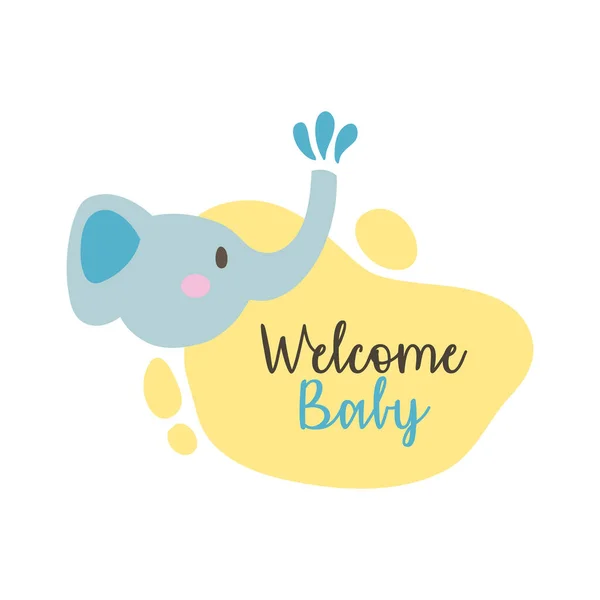 Cartão de quadro de chuveiro do bebê com elefante e bem-vindo bebê lettering mão desenhar estilo — Vetor de Stock