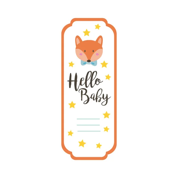 Cartão de quadro de chuveiro do bebê com raposa e Olá bebê lettering mão desenhar estilo — Vetor de Stock