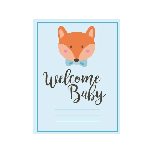 Cartão de quadro de chuveiro do bebê com raposa e bem-vindo bebê lettering mão desenhar estilo — Vetor de Stock