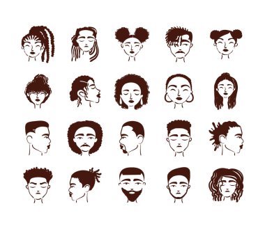 20 Afro etnik kişilik grup karakter avatarları