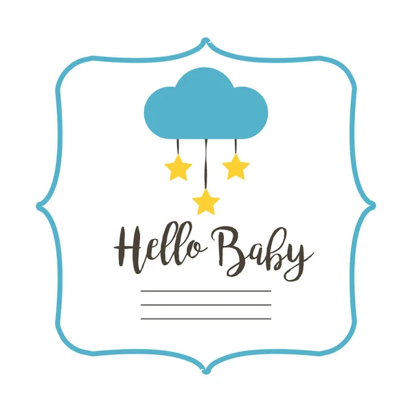 Baby shower frame card with cloud and hello baby lettering hand draw style — Stock Vector