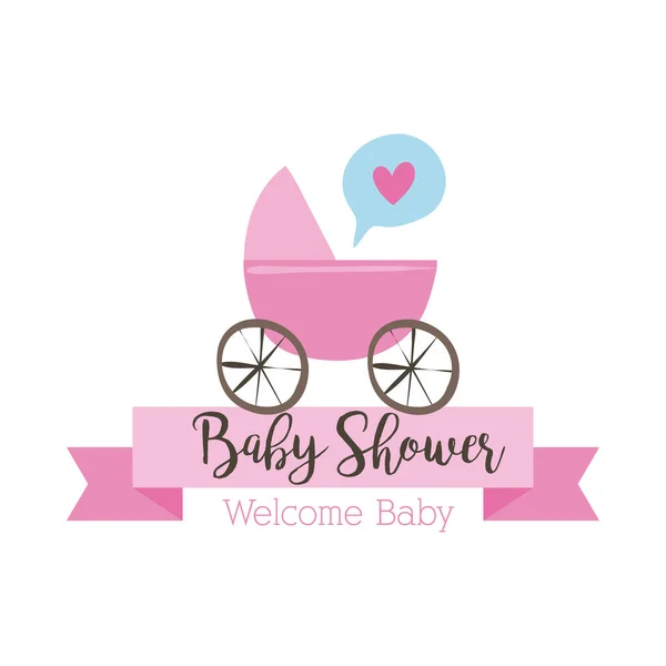 Baby sprcha písmo s vozíkem ruční kreslení styl — Stockový vektor