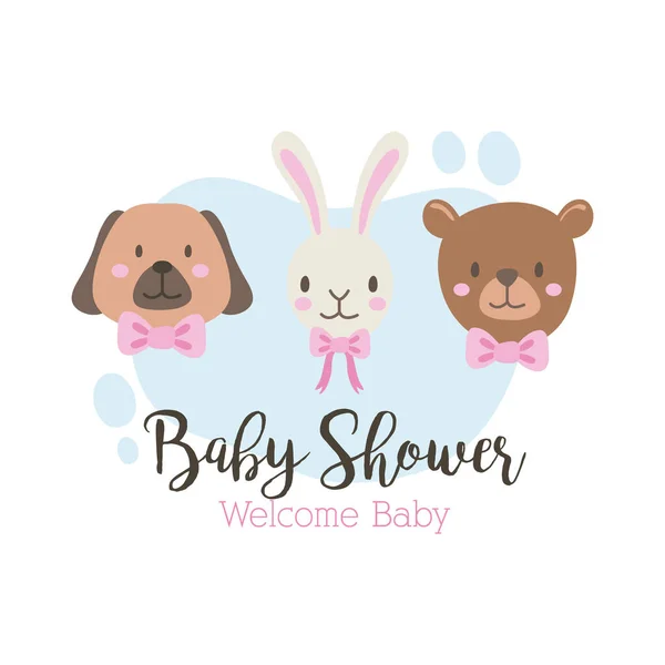 Baby shower liternictwo z małymi zwierzętami ręcznie rysować styl — Wektor stockowy