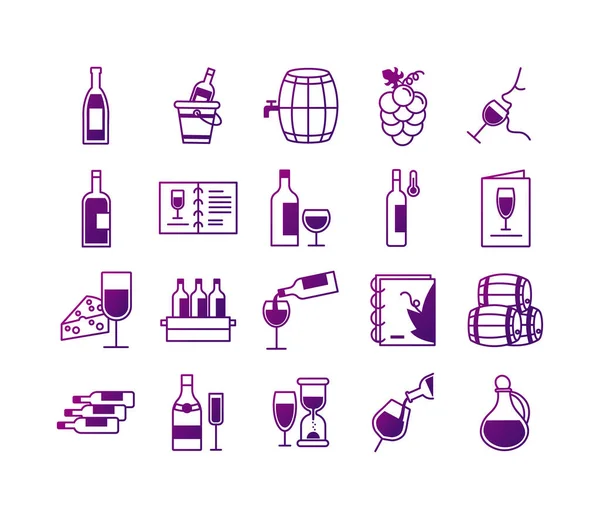 Paquete de veinte iconos de vino conjunto — Archivo Imágenes Vectoriales