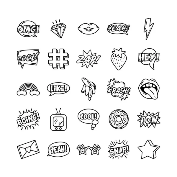 Bundle of pop art set icons — Stock Vector