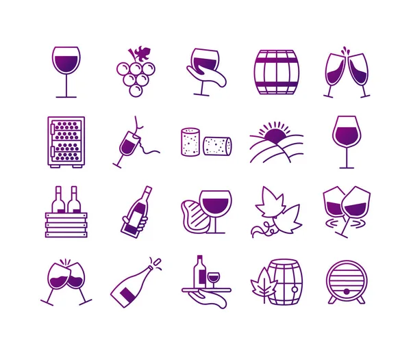 Paket med tjugo vin set samling ikoner — Stock vektor