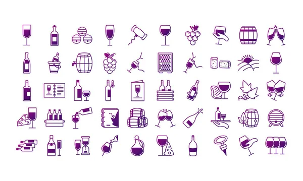 Paquete de cincuenta iconos de vino conjunto — Vector de stock