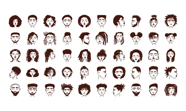 Ομάδα πενήντα αφρο εθνοτικών avatars χαρακτήρες — Διανυσματικό Αρχείο