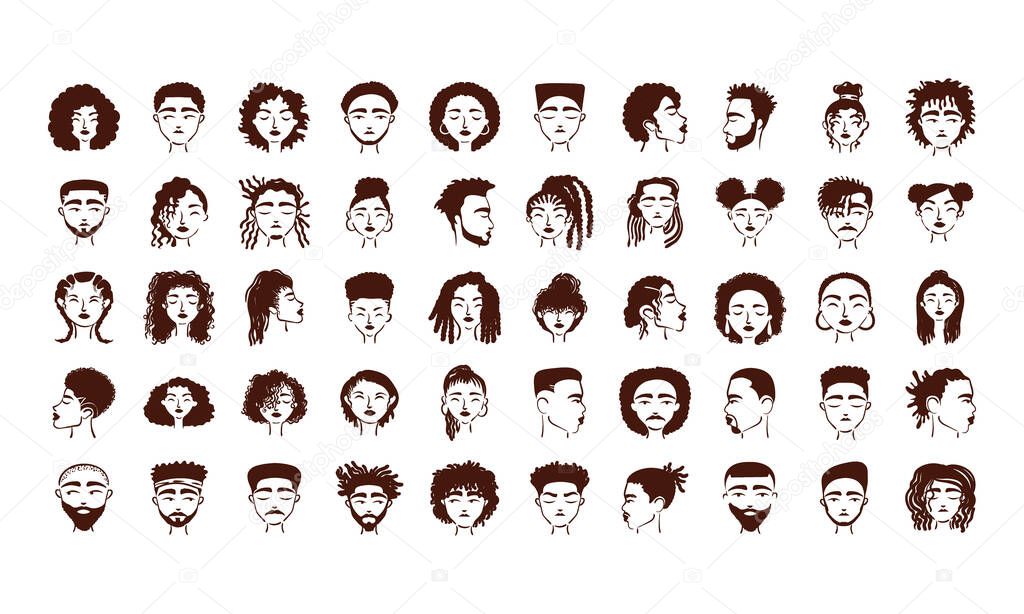 group of fifty afro ethnic people avatars characters