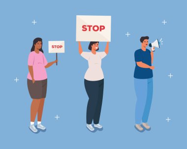 Protesto pankartları olan grup insanları, insan hakları kavramı