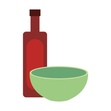 Beyaz zemin üzerinde kâse seramik şarap şişesi