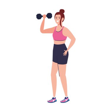 Kadın halterle egzersiz yapıyor, spor egzersizi yapıyor.