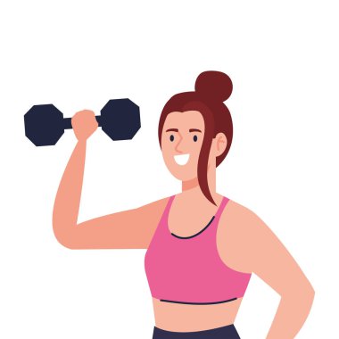 Kol halteriyle egzersiz yapan genç bir kadın, spor egzersizi yapıyor.