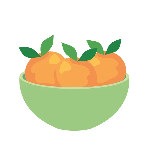 Arance frutta fresca su ciotola, su sfondo bianco — Vettoriale Stock