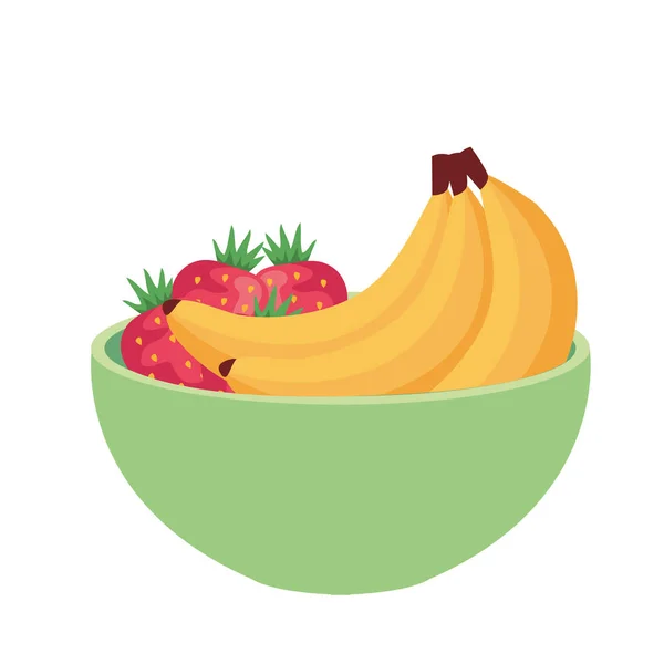Bananes et fruits frais sur bol, en fond blanc — Image vectorielle