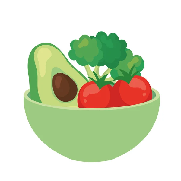 Avocado and vegetables in bowl, on white background — Stock Vector