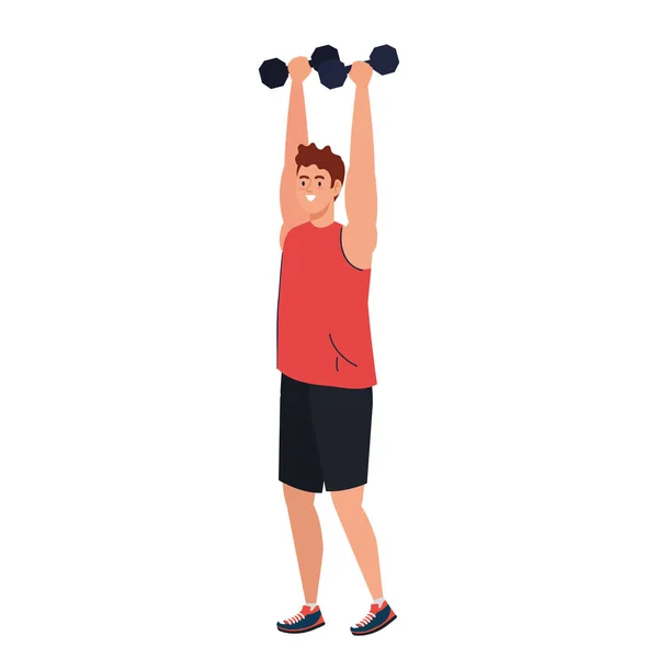 Man practicing exercises with dumbbells, sport recreation exercise — Stock Vector