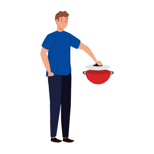 Man cooking with pot kitchen, in white background — Stock Vector