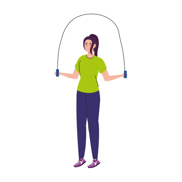 Mujer saltar cuerda, deporte recreación ejercicio — Vector de stock