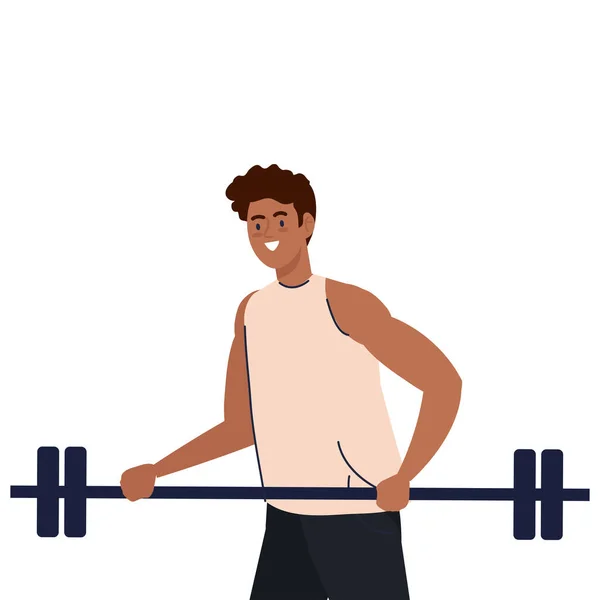 Man afro with weight bar, exercise sport recreation — Stock Vector