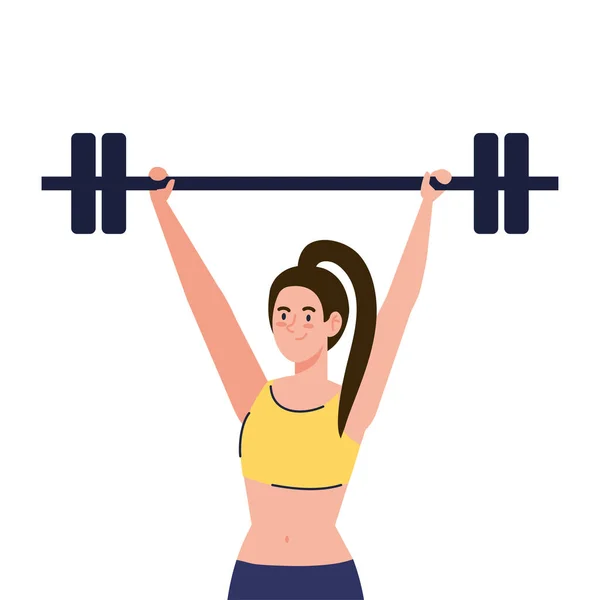 Mulher fazendo exercícios com barra de peso, exercício de recreação desportiva — Vetor de Stock