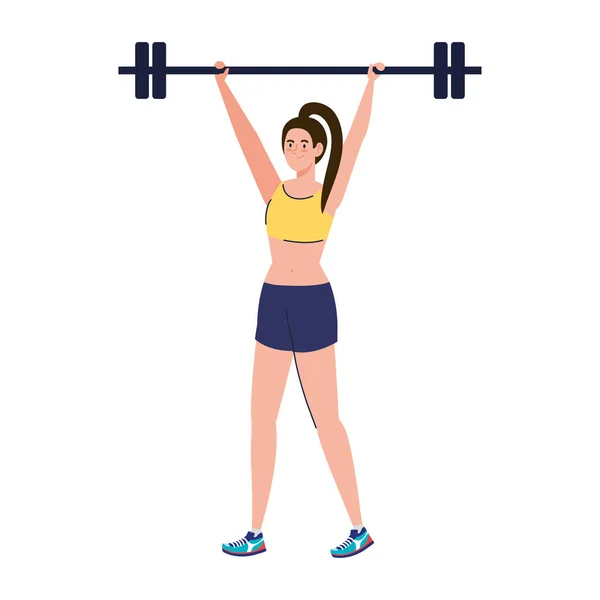 Mulher fazendo exercícios com barra de peso, recreação esporte exercício — Vetor de Stock